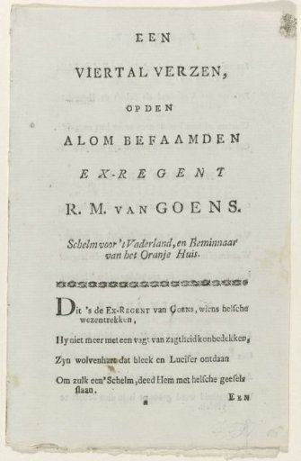Sheet with satirical verses on the portraits of Rijklof Michael van Goes and Petrus Hofstede, 1782