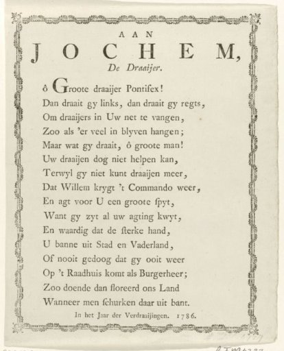 Satirical Verse on Mayor Joachim Rendorp, 1786