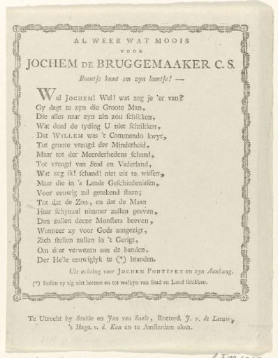 Satirical Verse on Mayor Joachim Rendorp, 1786