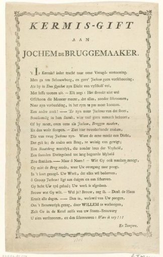 Satirical Verse on Mayor Joachim Rendorp, 1786