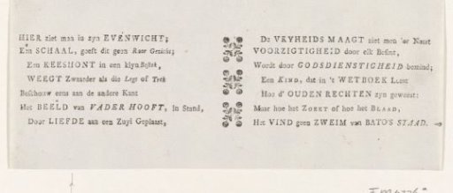 Text sheet accompanying the print with the Keeshond and Orangist clients on the scales, 1787