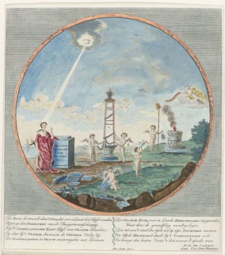 Allegory on the establishment of the Oprechte Vaderlandsche Sociëteiten in 1787