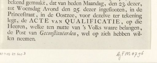 Proclamation of the Act of Qualification to the inhabitants of ward 46, 1787