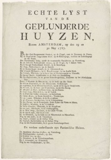 List of plundered houses in Amsterdam, 1787