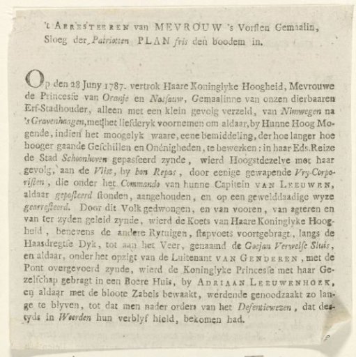 Description of the Arrest of the Princess at Goejanverwellesluis, 1787