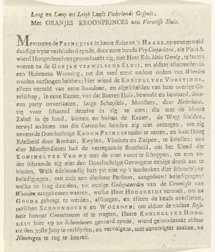 Description of the Imprisonment of the Princess at Goejanverwellesluis, 1787