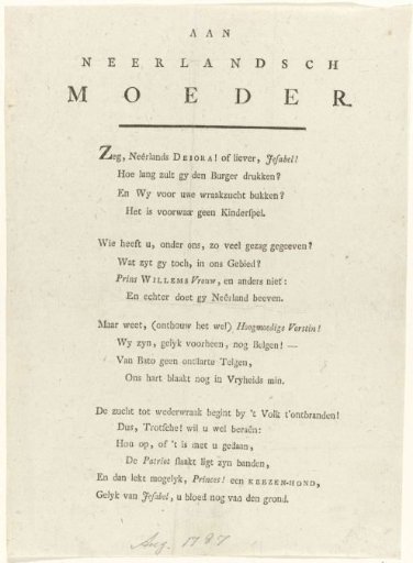 Satirical Verse on Wilhelmina of Prussia, 1787