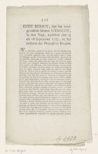 Report on the flight of the Patriots from Utrecht, 1787