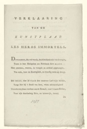 Explanation in verse form of the print: Immortal Heroes, 1787