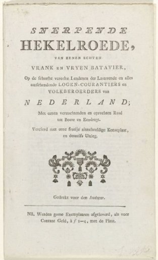 Title Page for: Stinging Whip of a True Frank and Free Batavian, 1787