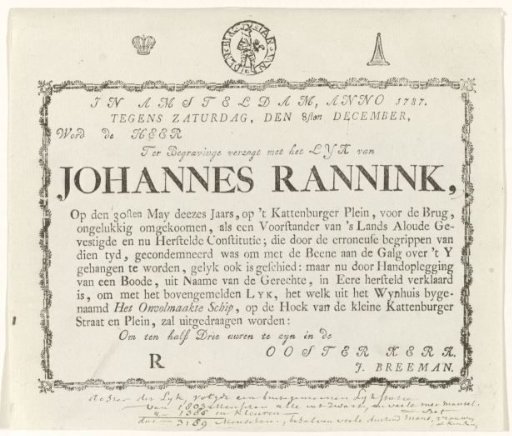 Death Notice of Johannes Rannink