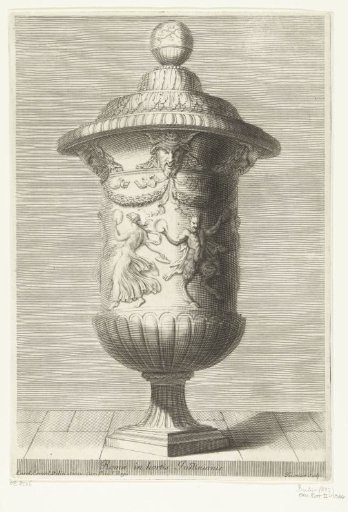 Long vase with lid crowned by a sphere