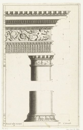 Doric order, part of a column with base and capital