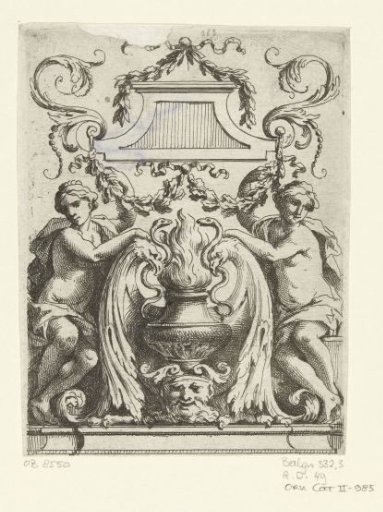 Two women beside an urn