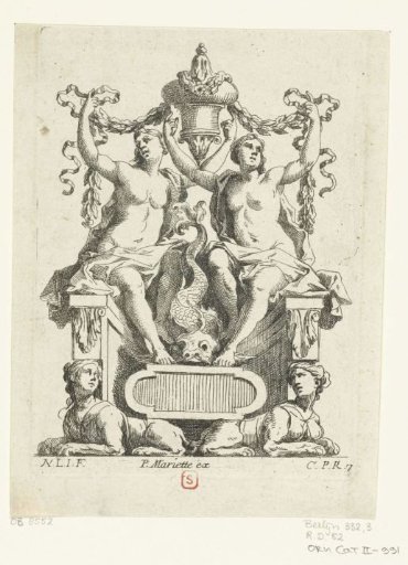 Two naked women sitting on a pedestal