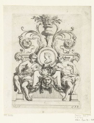 Two women with a portrait medallion