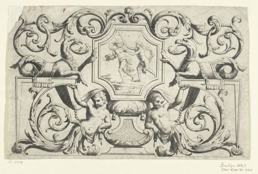 Octagonal panel with sphinxes on either side