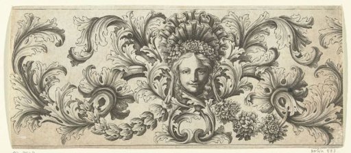 Frieze with a mask between leafy vines