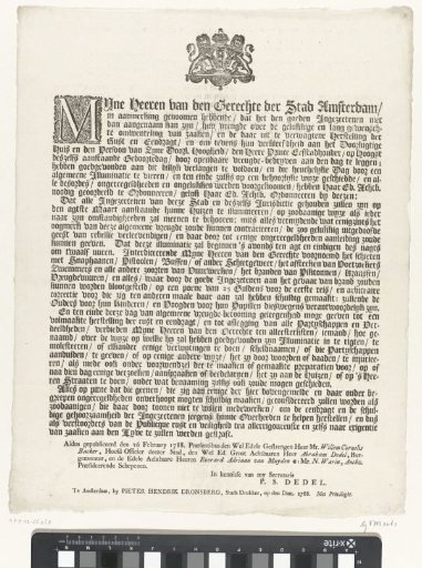 Proclamation of the duty to illuminate and the prohibition of disturbances for the 40th birthday of Prince William V, 1788