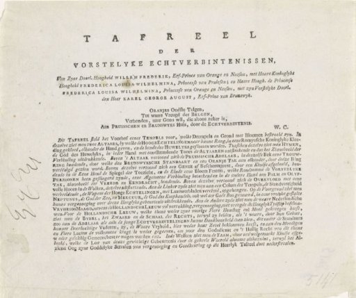 Explanation of the Allegory on the Marriages of the Son and Daughter of William V, 1790-1791