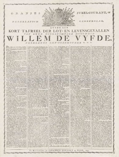 Jubilee Newspaper on the 25th Anniversary of the Reign of William V, 1791