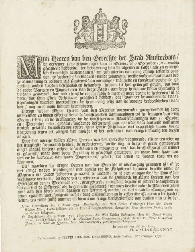 Publication by the Court of Amsterdam Permitting the Wearing of Orange, 1792