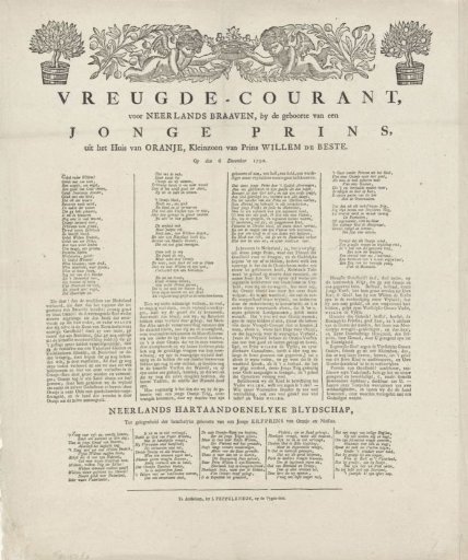 Joyful Newspaper on the Birth of Prince Willem Frederik George, 1792