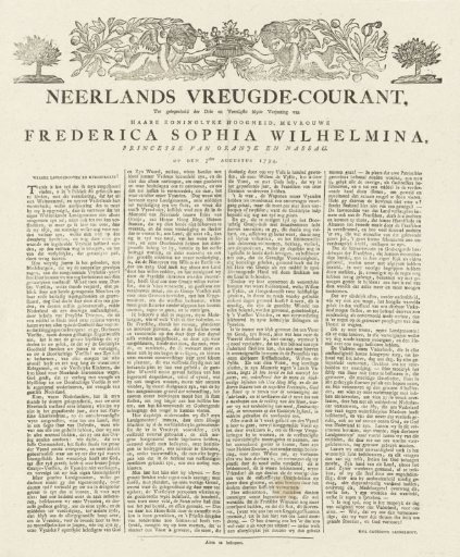 Joyful News Sheet on the 43rd Birthday of Princess Wilhelmina Frederica Louisa, 1794