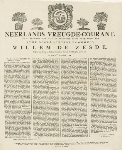 Joyful News Sheet on the 23rd Birthday of Prince William I Frederik, 1794
