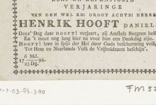 Card on the 78th Birthday of Hendrik Danielsz. Hooft