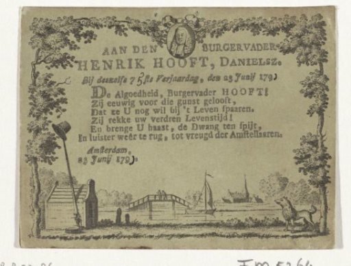 Card on the 75th Birthday of Hendrik Danielsz. Hooft