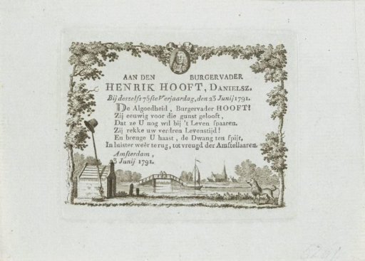 Card on the 75th Birthday of Hendrik Danielsz. Hooft