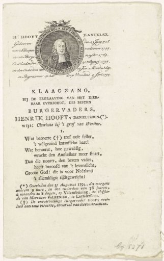 Portrait and Elegy for Hendrik Danielsz. Hooft, 1794
