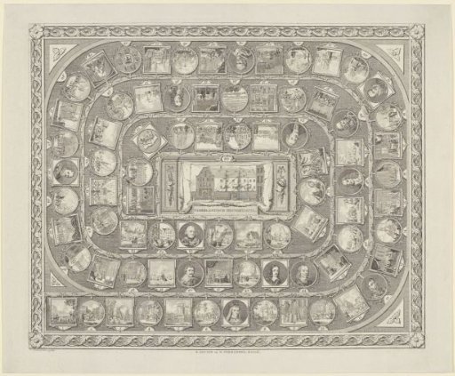 Board game with events and portraits of important figures from Dutch history