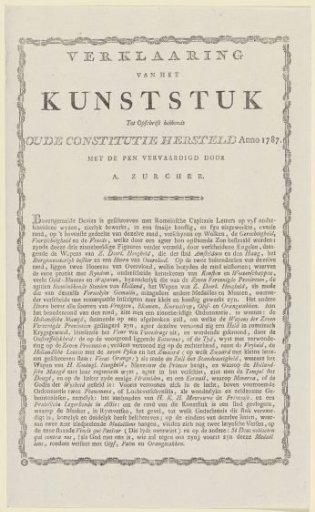 Explanation of the allegory on the restoration of the stadtholder, 1787