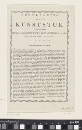 Explanation of the allegory on the restoration of the stadtholder, 1787