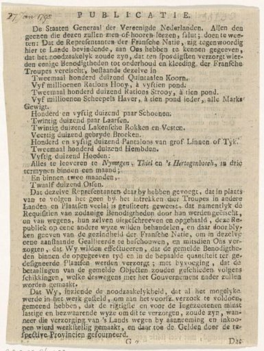 List of requirements for the French Army, 1795
