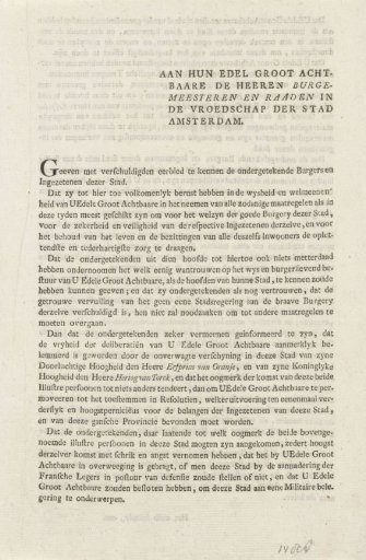 Request of the Citizen Deputation to the Council of Amsterdam, 1794