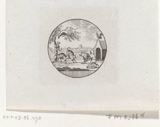 Vignette with a Keeshond defending its kennel, ca. 1787-1795