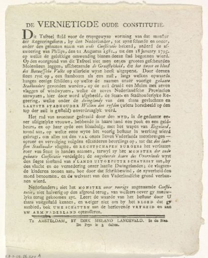 The Destruction of the Old Constitution, decoration on the Botermarkt, 1795 (explanation)