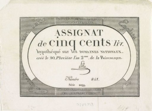 Assignat of 500 livres, 1793-1794