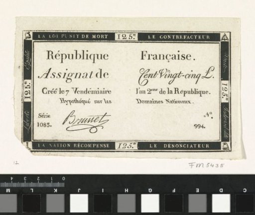Assignat of 125 livres, 1793-1794