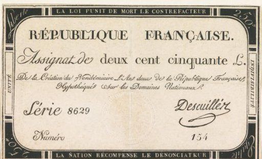 Assignat of 250 livres, 1793-1794