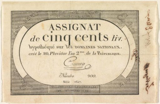 Assignat of 500 livres, 1793-1794