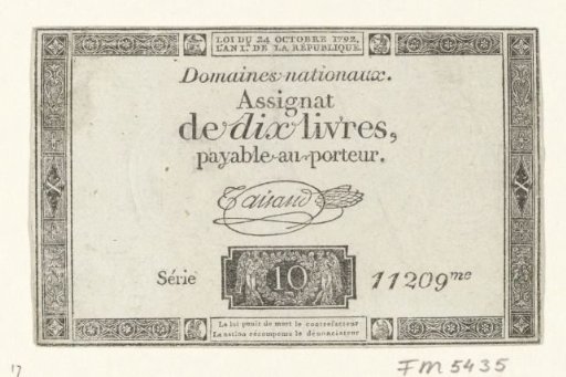 Assignat of 10 livres, 1792