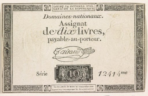 Assignat of 10 livres, 1792