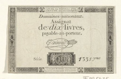 Assignat of 10 livres, 1792