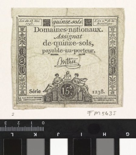 Assignat of fifteen sols, 1793