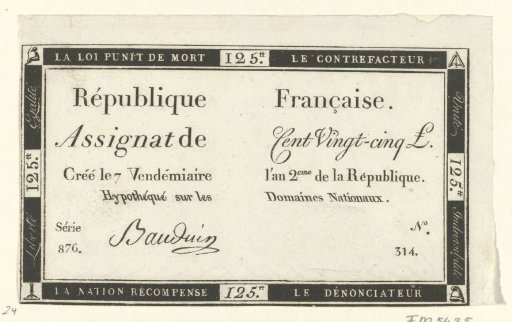 Assignat of 125 livres, 1793-1794