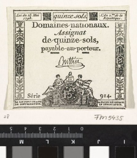 Assignat of 15 sols, 1793